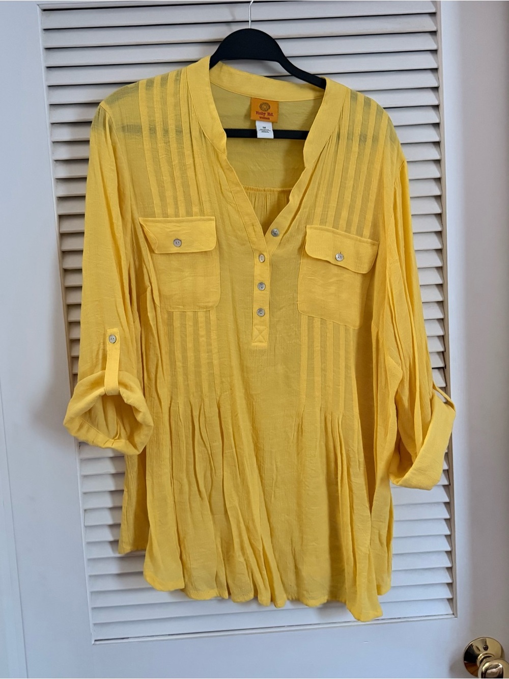 Ruby Rd. Sunny Yellow Button-Pleat Tunic with Chest Pockets